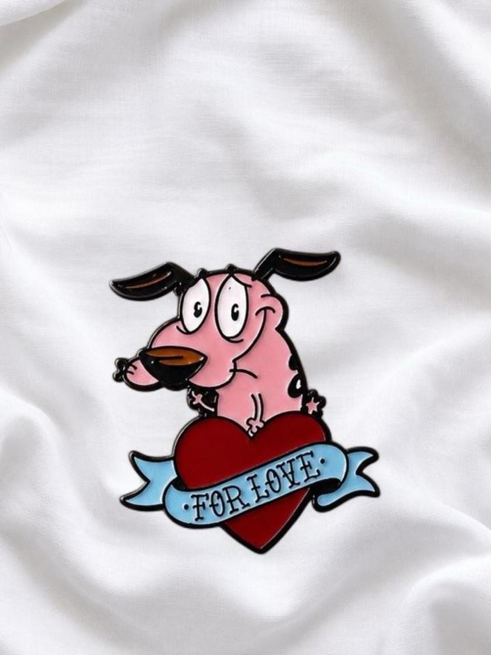 Pink Cartoon Dog For Love Enamel Pin - Dog Accessory courage the cowardly dog